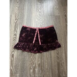 VTG Abercrombie Burgundy Velvet Floral Pleated Mini Skirt Y2K Coquette RARE